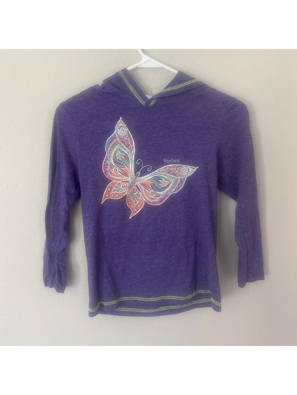 Prairie Mountain Purple Montana Butterfly Shirt With Hood Girls Size 6/8